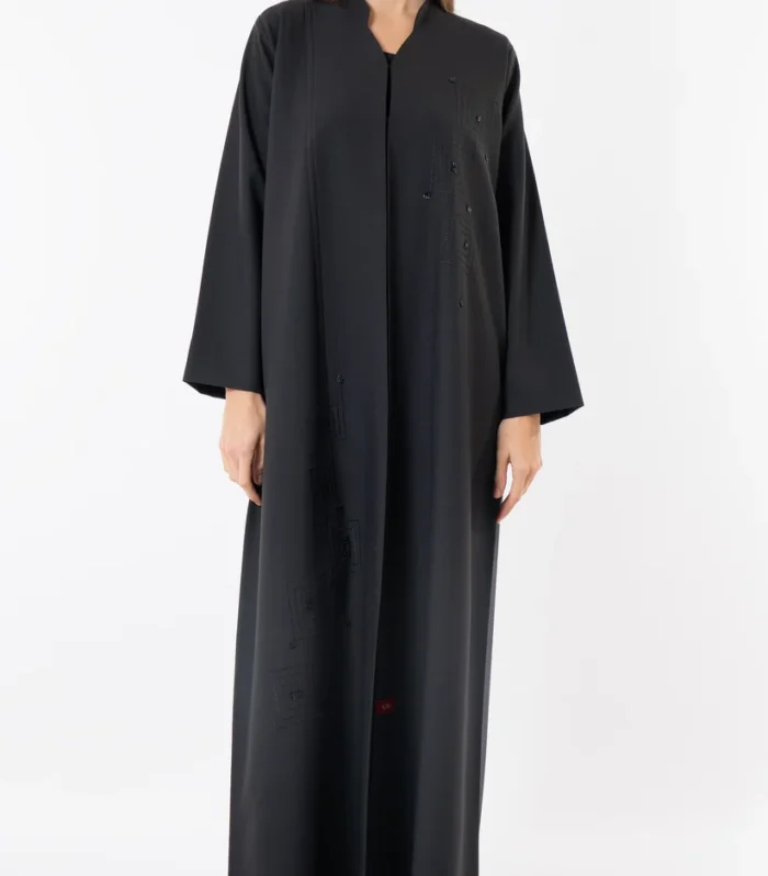 Black Abaya Thread Embroidery With Beads