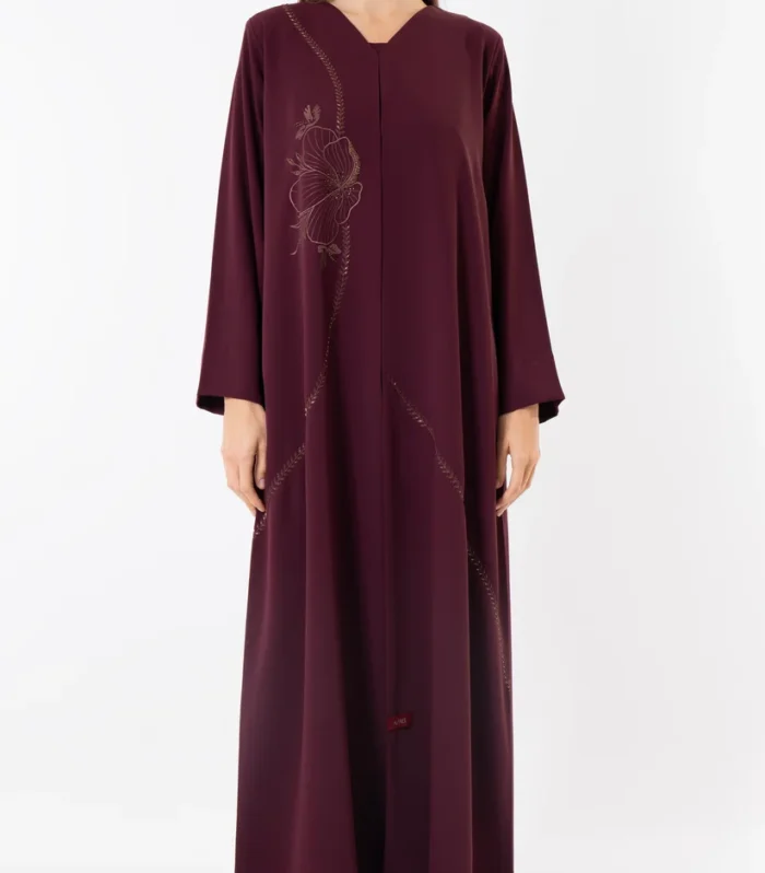 Floral Embroidery With Thread & Beads Embellishments In Maroon